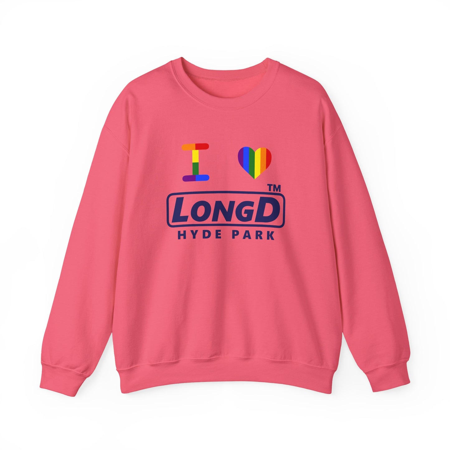 I Luv LongD official basic Hyde Park logo crewneck sweatshirt with Pride heart