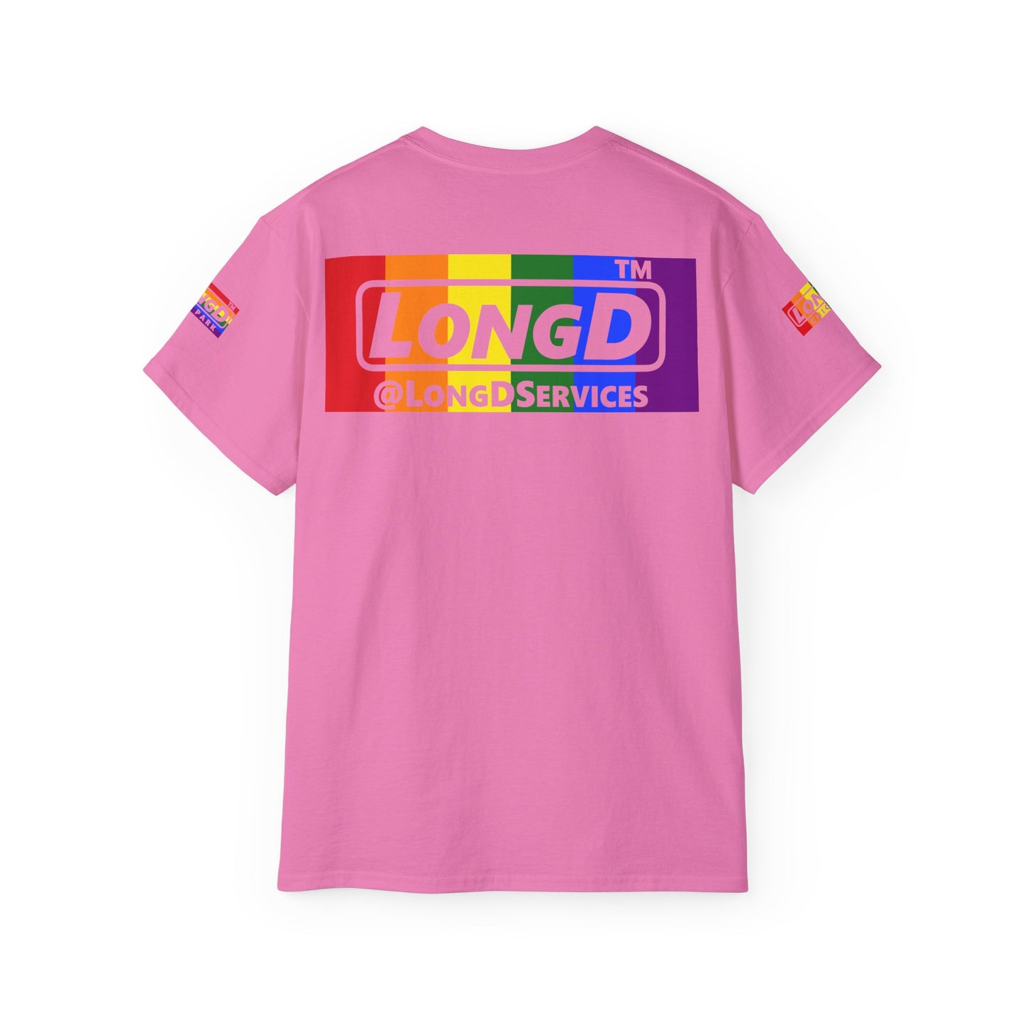 LongD negative vertical striped 4-print Hyde Park logo cotton tee (Pride colors)