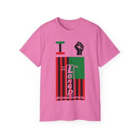 I fist LongD Cotton Tee negative flag tag upright logo (Juneteenth colors)