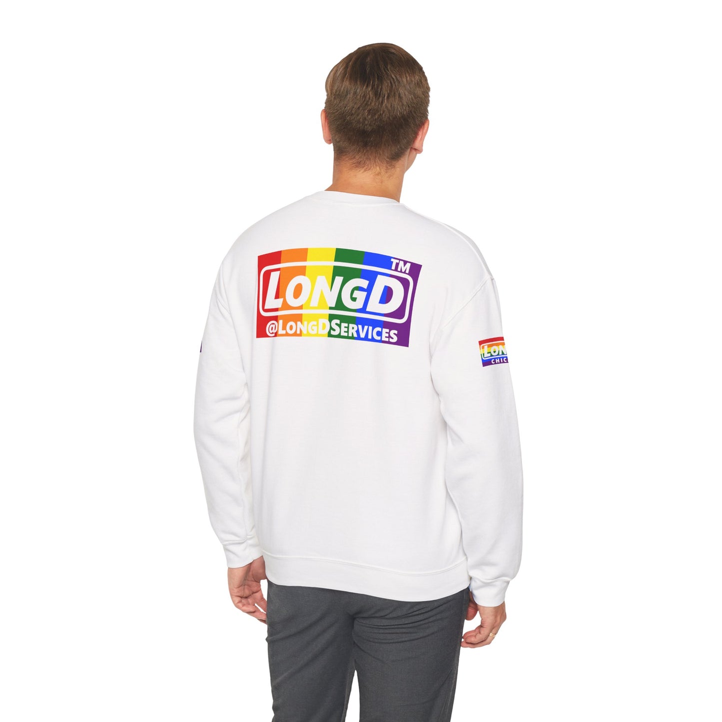 LongD official basic 4-print Chicago logo crewneck sweatshirt with Pride heart
