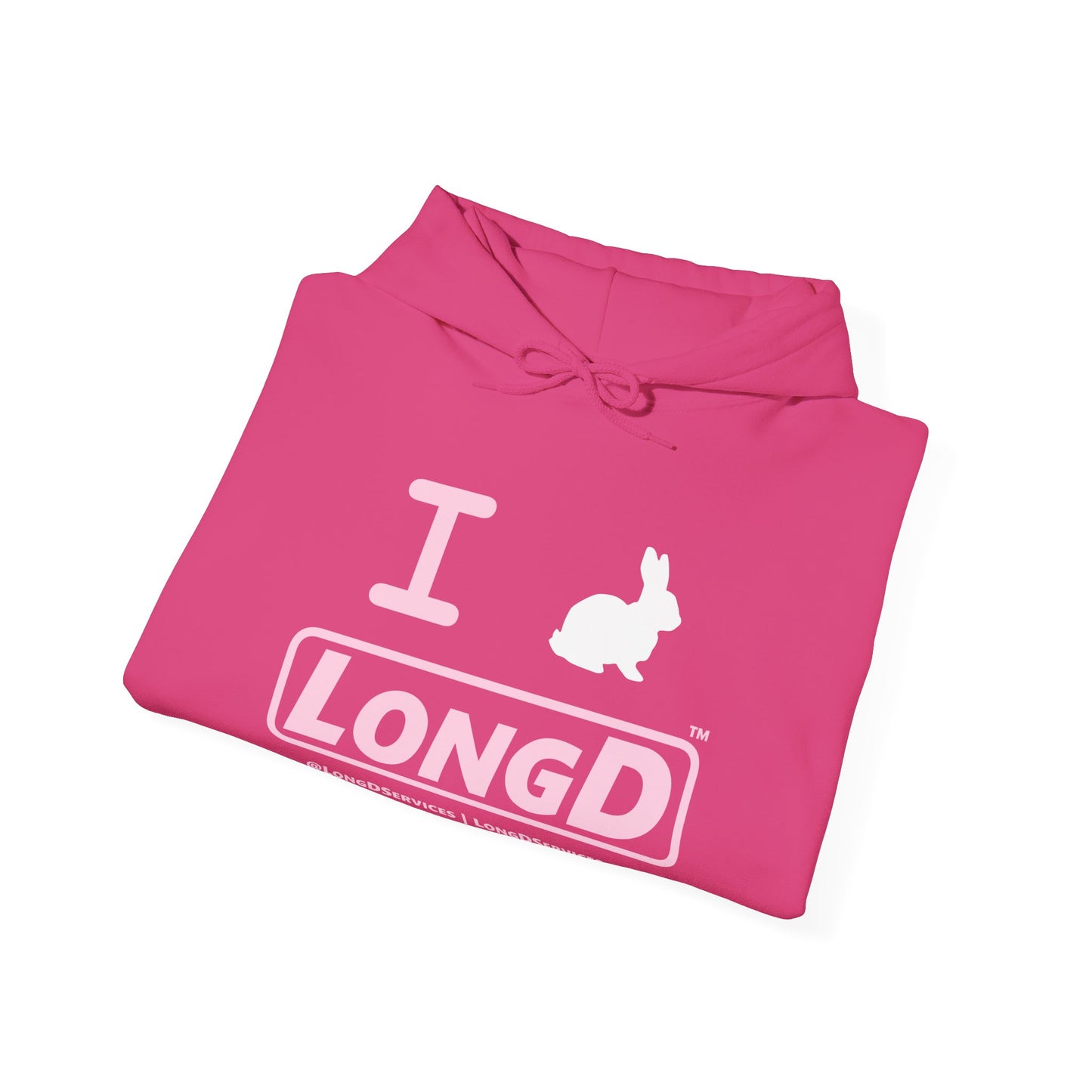 I Bunny LongD® Logo Hoodie Pastel pink text (White Easter Bunny)
