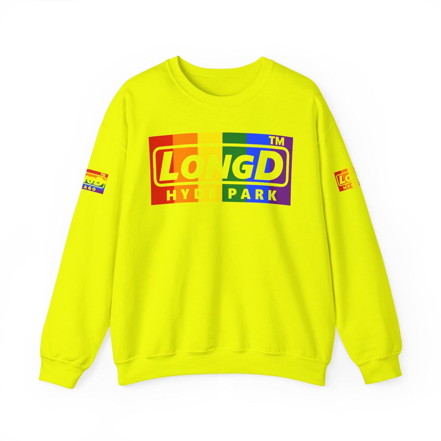 LongD official basic 4-print Hyde Park logo crewneck sweatshirt with Pride heart