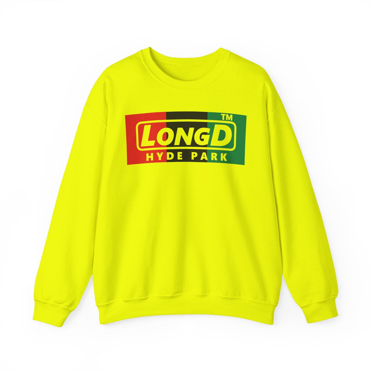 LongD negative vertical 3-striped Hyde Park logo crewneck sweatshirt (Juneteenth colors)