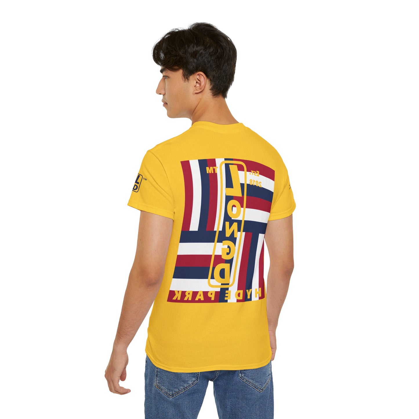 LongD cotton tee negative windmill 4-print Hyde Park upright logo (Patriotic colors)