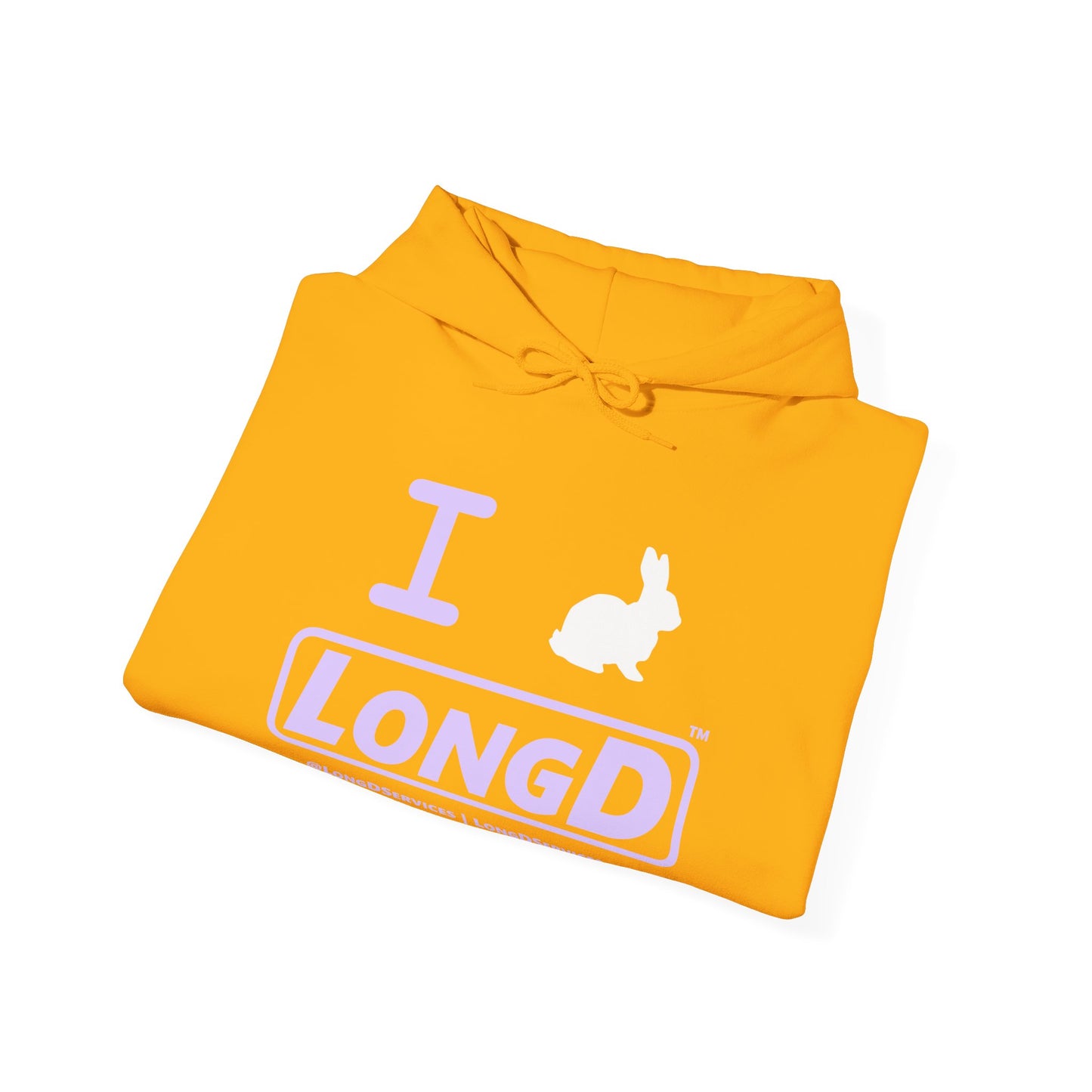 I Bunny LongD® Logo Hoodie Pastel purple text (White Easter Bunny)