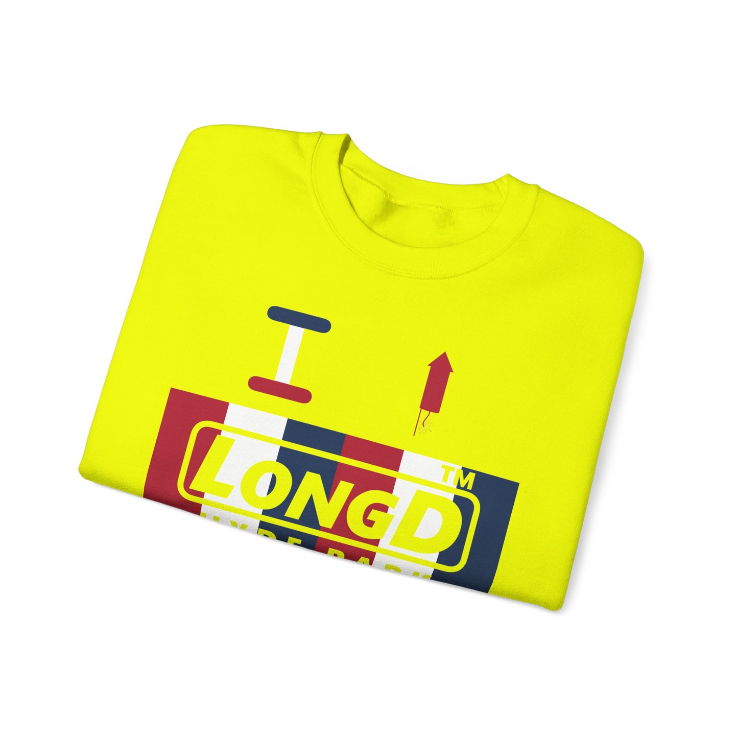 I firecracker LongD positive vertical 6-striped 4-print Hyde Park logo crewneck sweatshirt