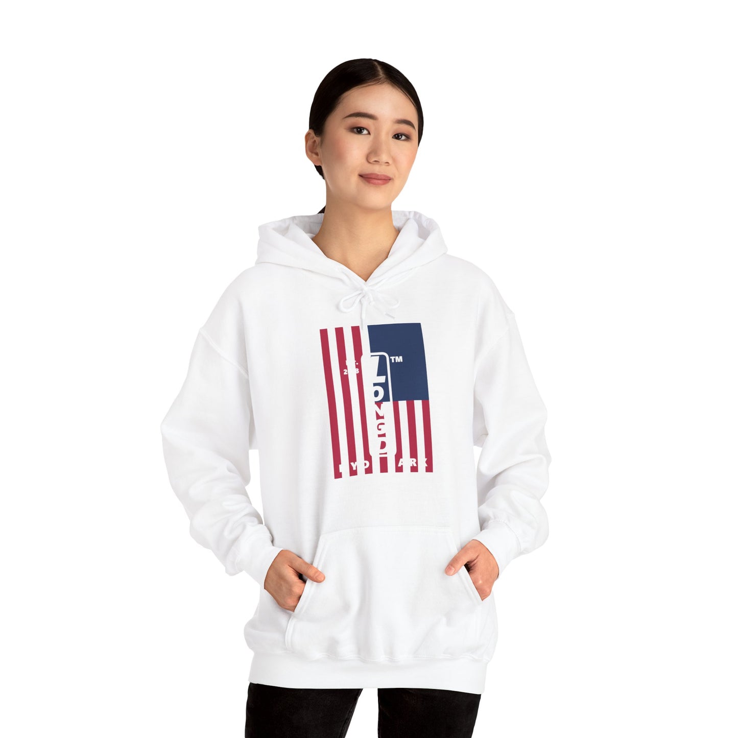 LongD® negative cropped flag upright Hyde Park logo hoodie (Patriotic colors)