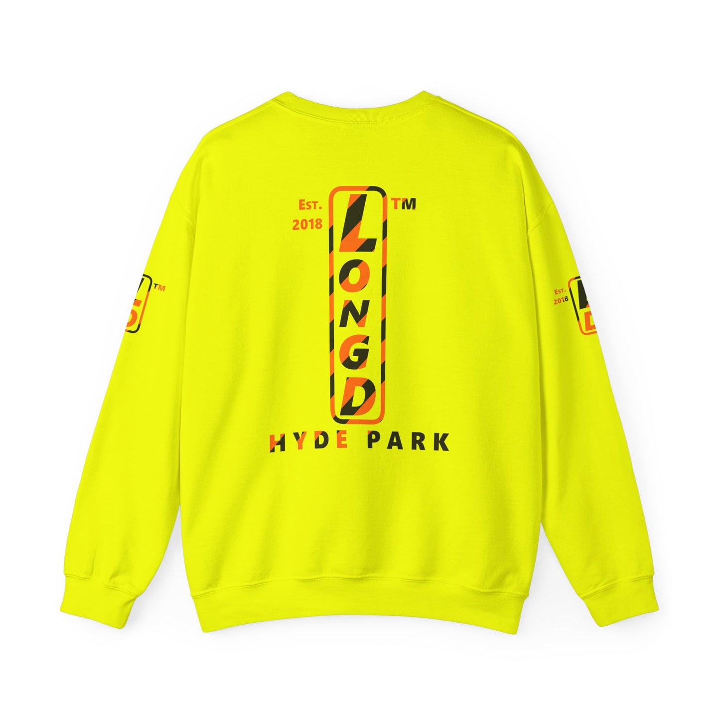 LongD Hyde Park positive upright pixel-weighted 12-striped 4-print logo (Halloween colors) crewneck sweatshirt