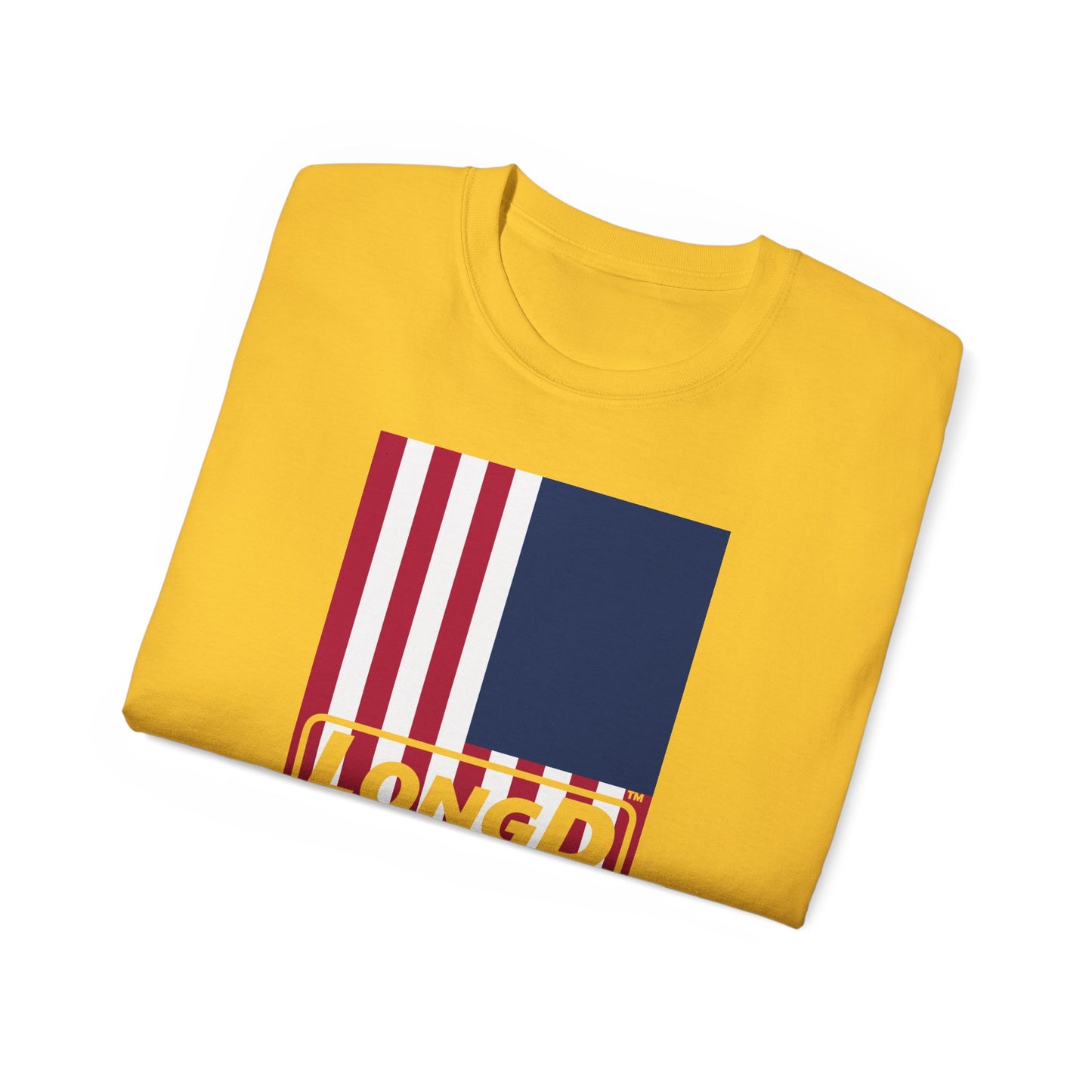 LongD® Logo Cotton Tee Red, White and Blue portrait (official proportions) flag negative text