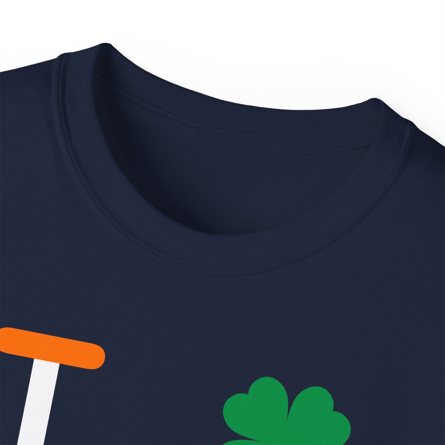 I Clover LongD® Logo Cotton Tee (St. Patrick's Day -Irish Green, White and Irish Orange thirds top-bottom outer positive-negative split with 4-leaf clover)
