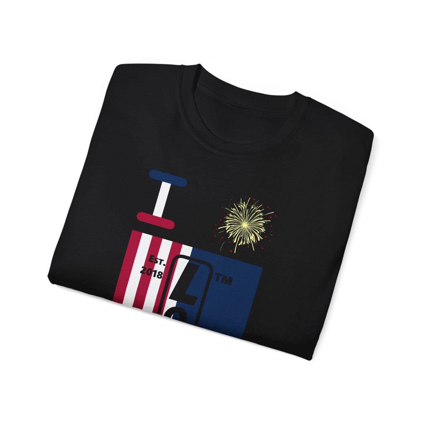 I Burst LongD cotton tee negative cropped flag Chicago upright logo (Patriotic colors)