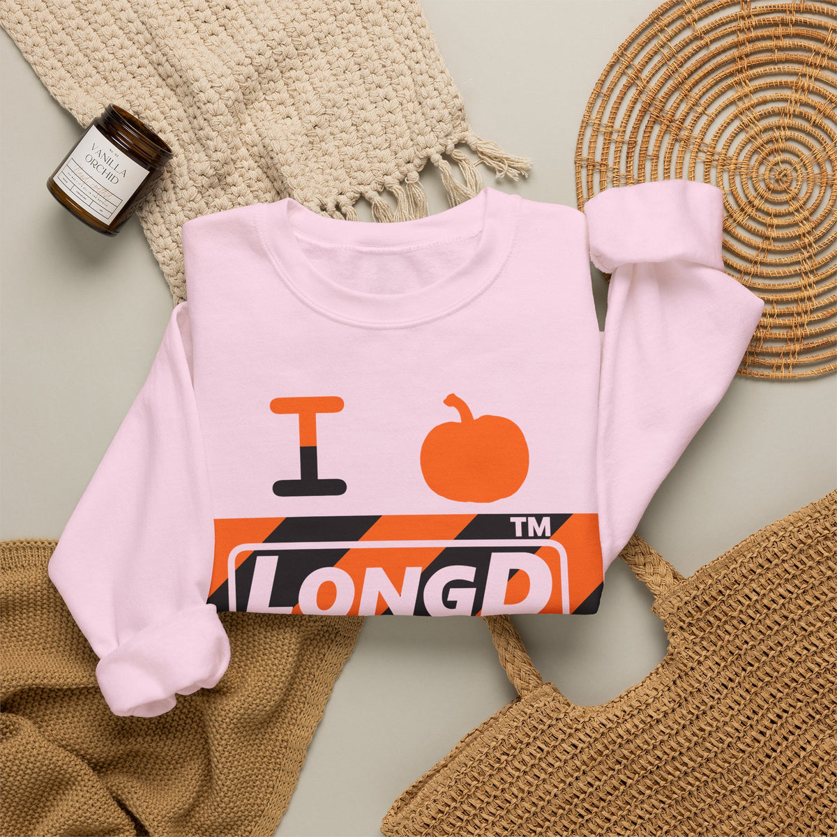 I pumpkin LongD Tag negative diagonal 6-striped logo crewneck sweatshirt