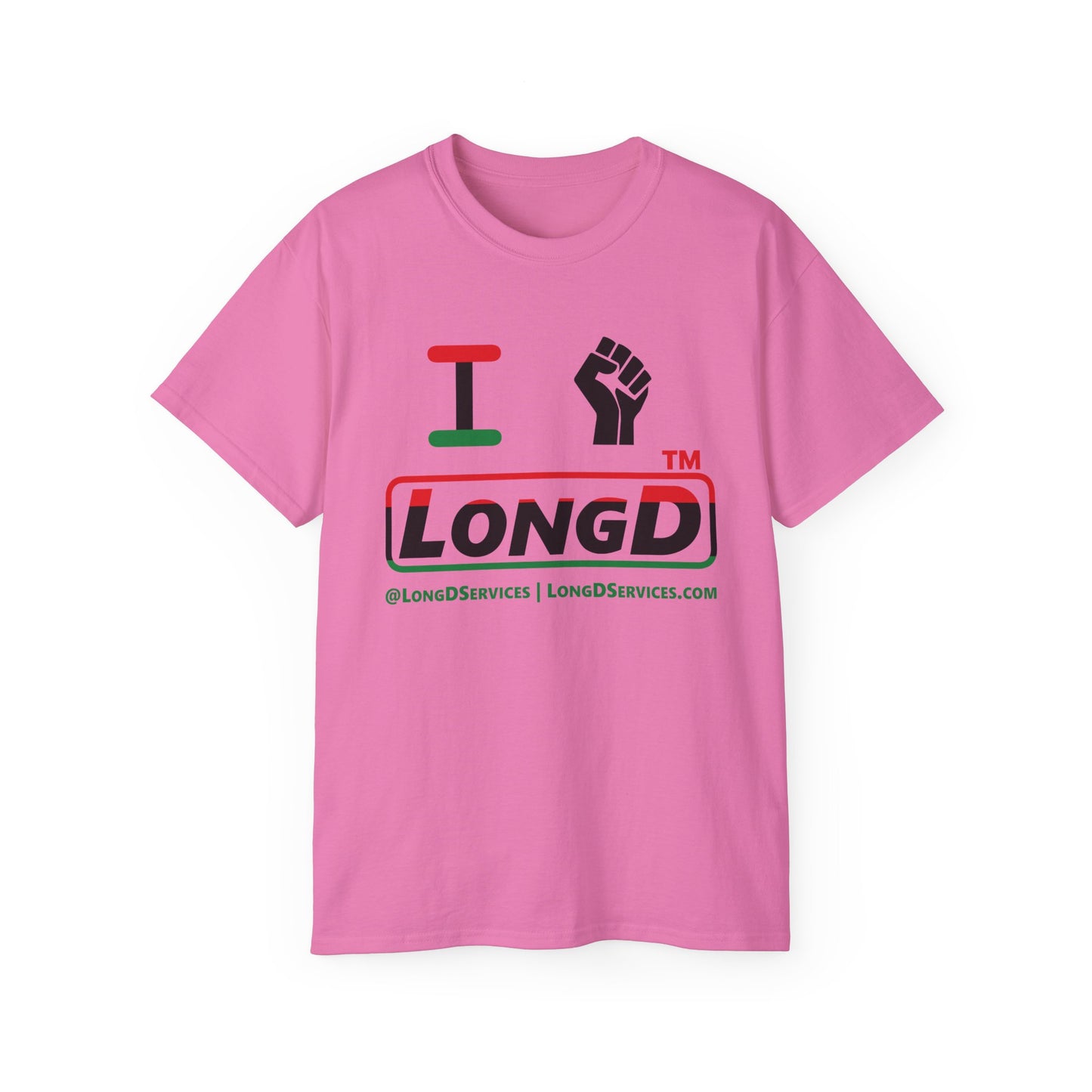 I fist LongD positive horizontal 3-striped tag-domain logo cotton tee