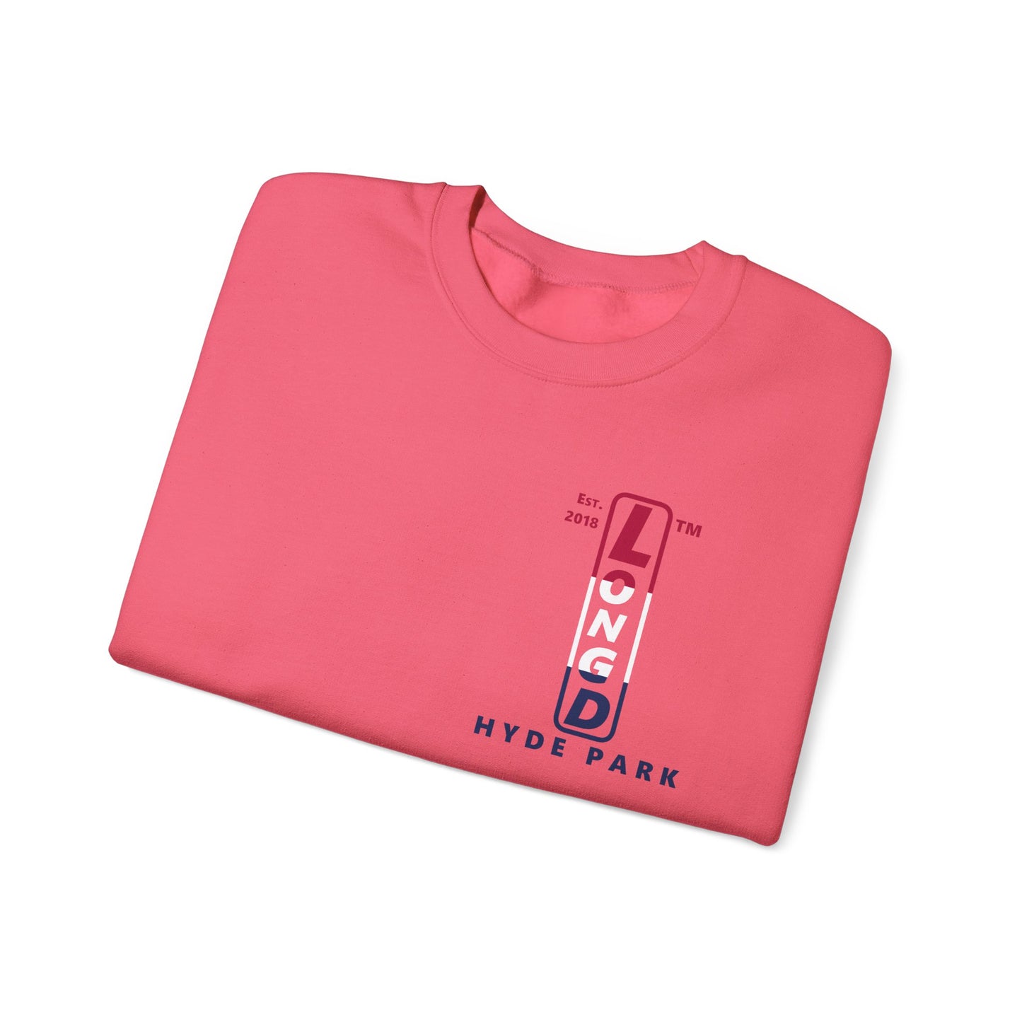 LongD positive horizontal 3-striped Hyde Park upright 4-print single-breasted logo crewneck sweatshirt (patriotic colors)