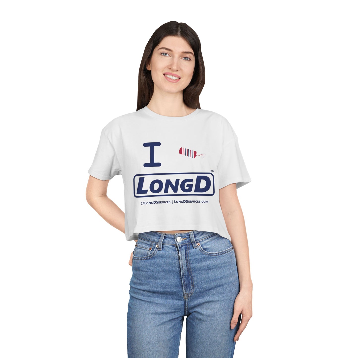 I Firecracker LongD Basic Official Logo Women's Crop Tee Red, White & Blue firecracker