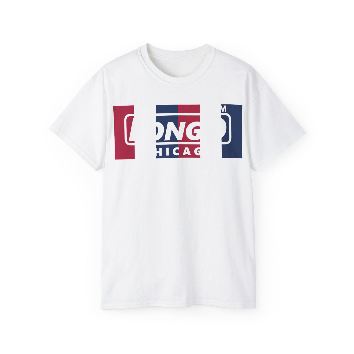LongD negative vertical 6-striped Chicago logo cotton tee (patriotic colors)
