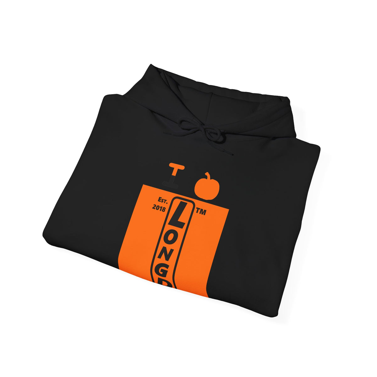 I pumpkin LongD Hyde Park upright logo positive black on negative orange hoodie