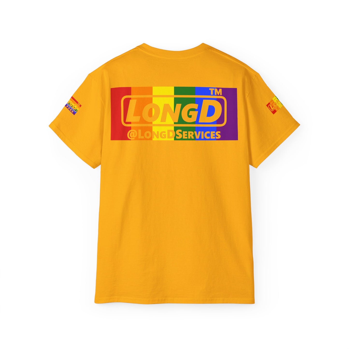 LongD negative vertical striped 4-print Hyde Park logo cotton tee (Pride colors)