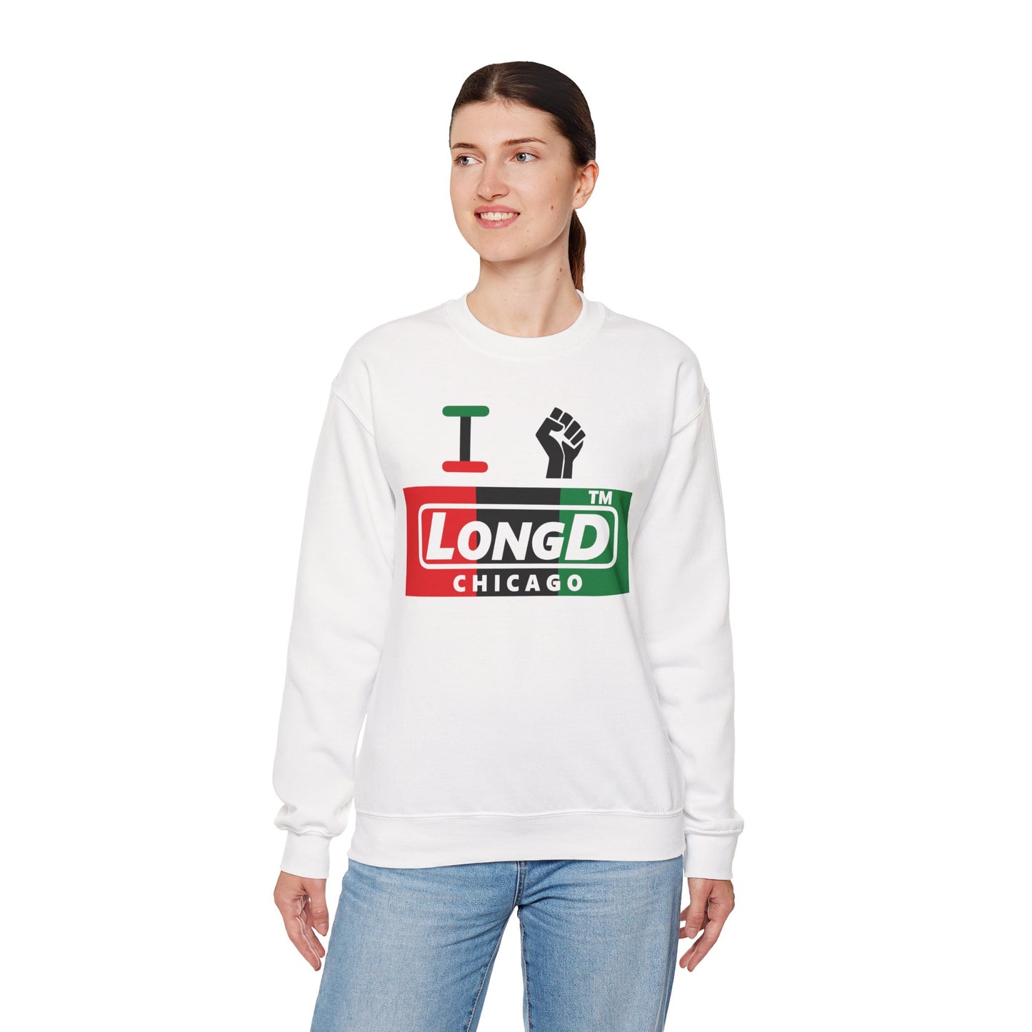 I fist LongD negative vertical 3-striped Chicago logo crewneck sweatshirt