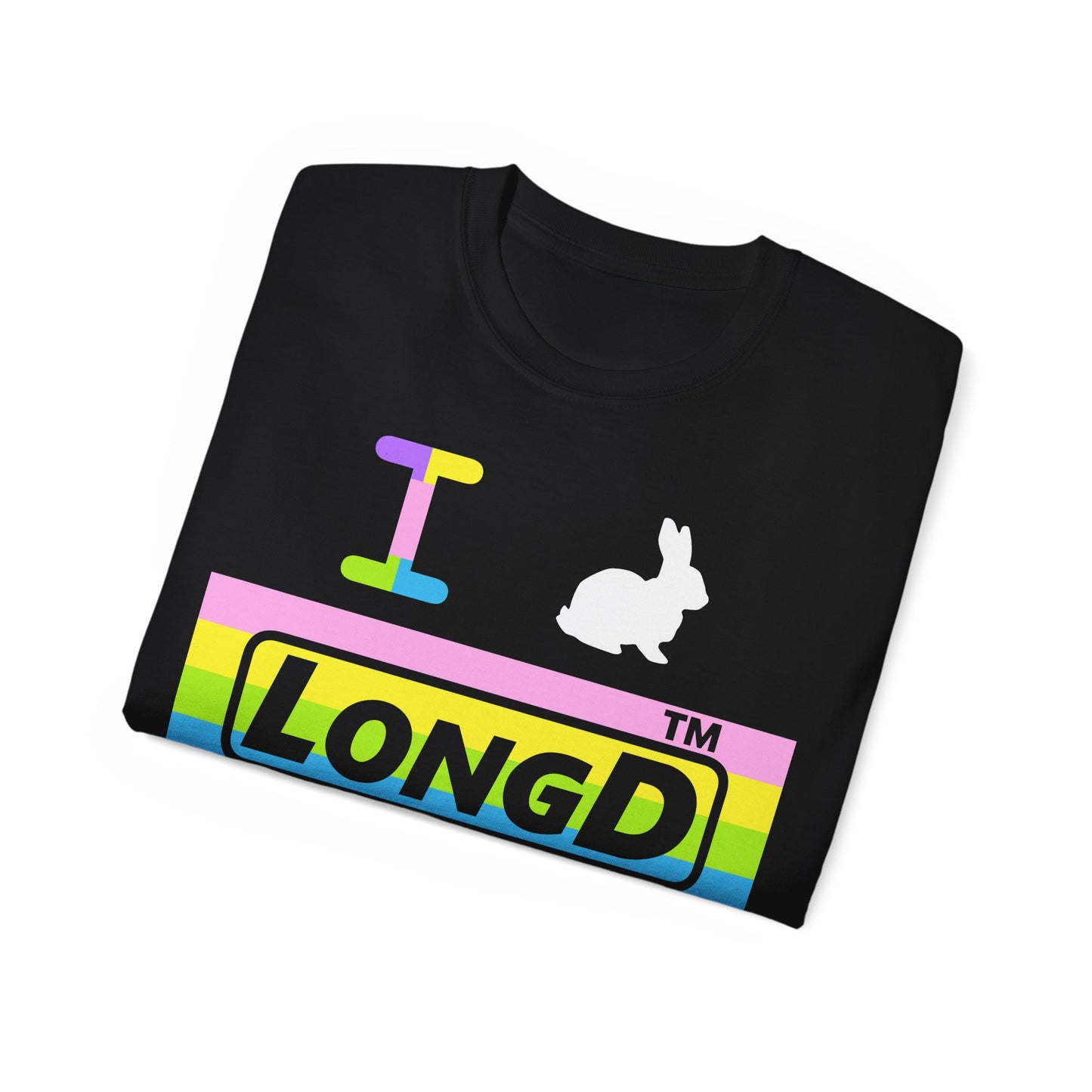 I Bunny LongD® negative horizontal striped Tag Logo Cotton Tee