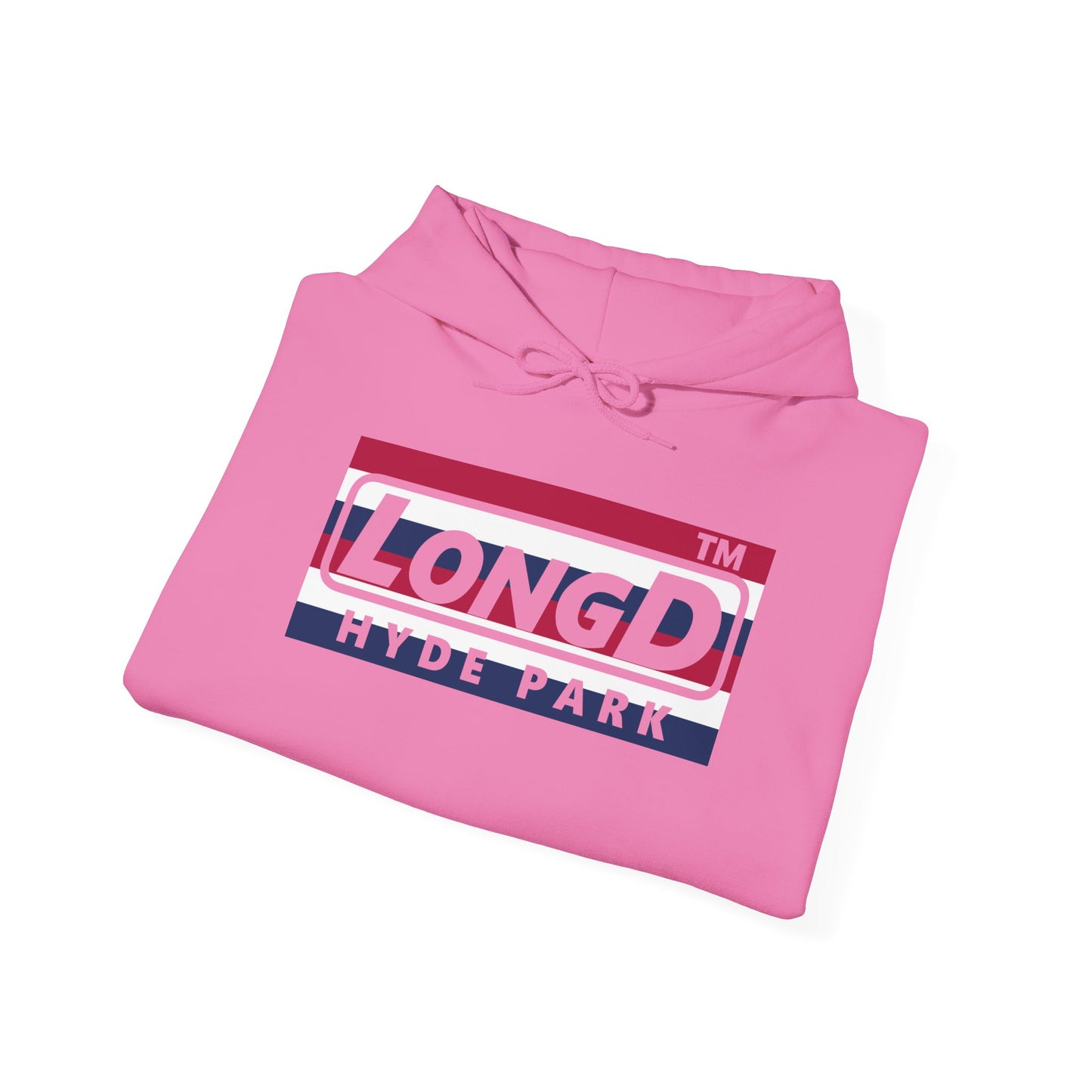 LongD® negative horizontal 6-striped Hyde Park logo hoodie (patriotic colors)