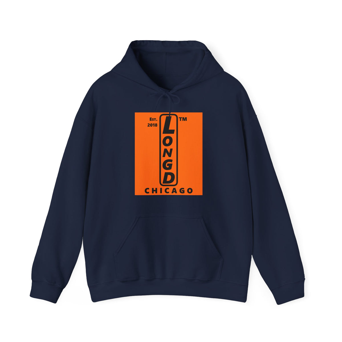 LongD Chicago upright logo Black (000000) on orange (FE7518) (Halloween colors) hoodie