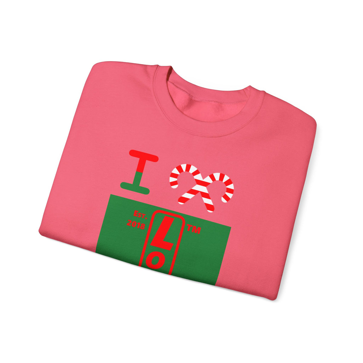 I candy cane LongD Chicago upright front-back logo positive red on negative green crewneck sweatshirt