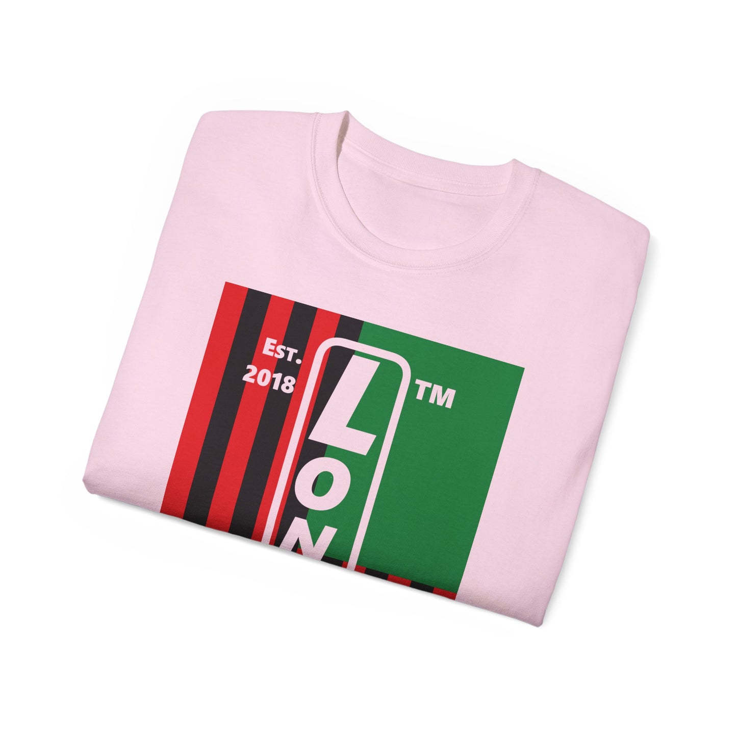 LongD Cotton Tee negative flag Chicago upright logo (Juneteenth colors)