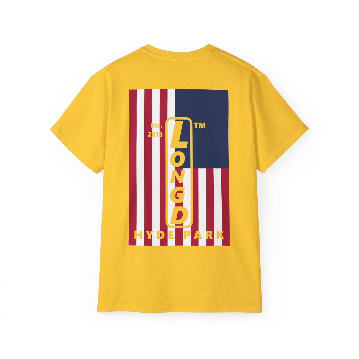 LongD cotton tee negative cropped flag single-breasted front-back Hyde Park upright logo (Patriotic colors)