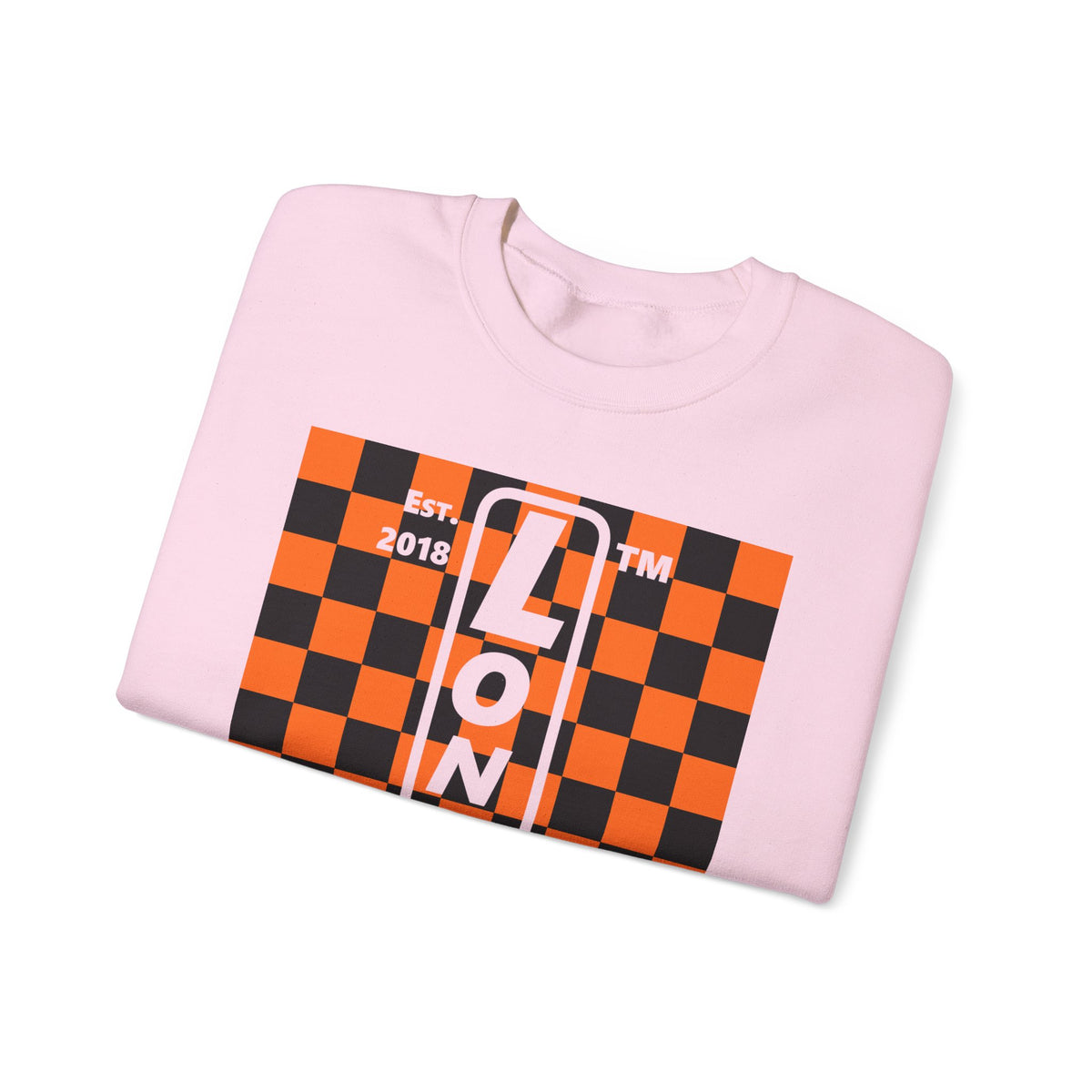 LongD Hyde Park negative upright checkered logo (Halloween colors) crewneck sweatshirt