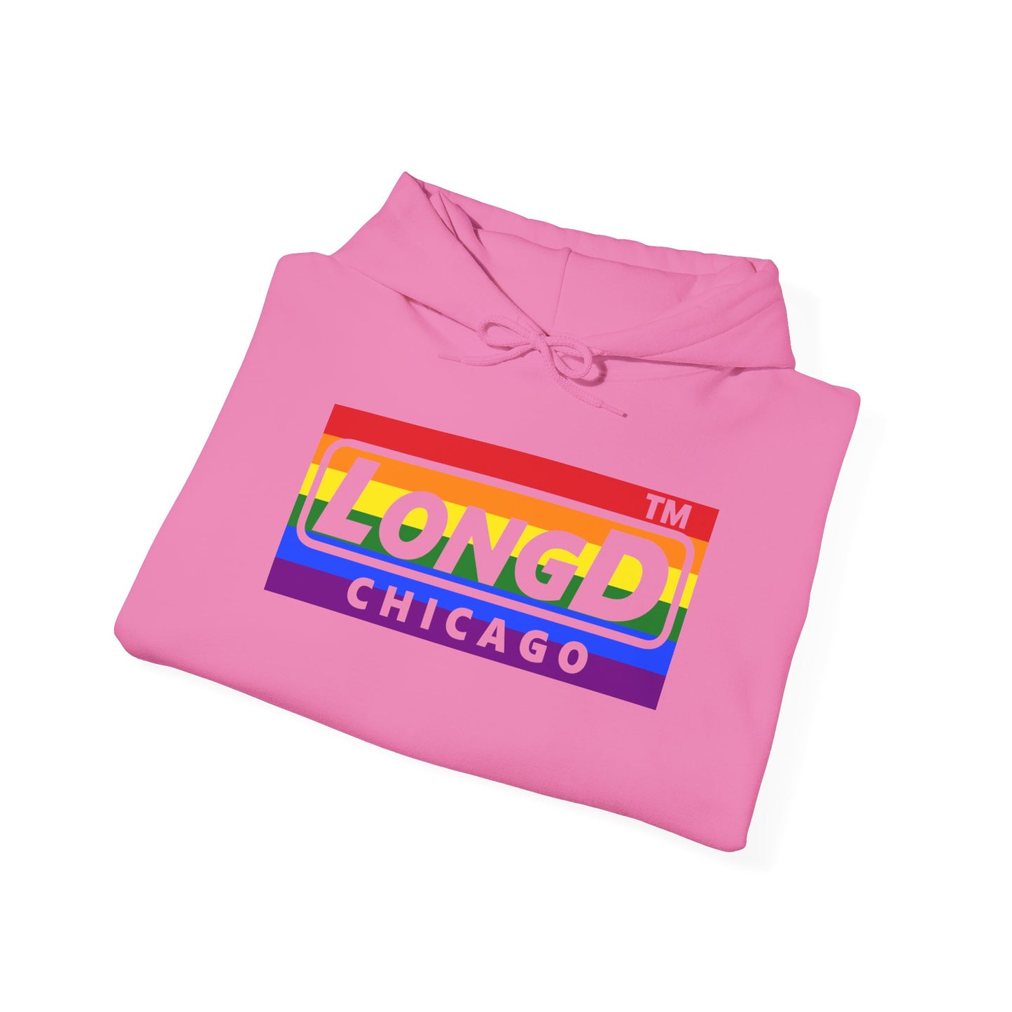 LongD® negative horizontal striped Chicago logo hoodie (Pride colors)
