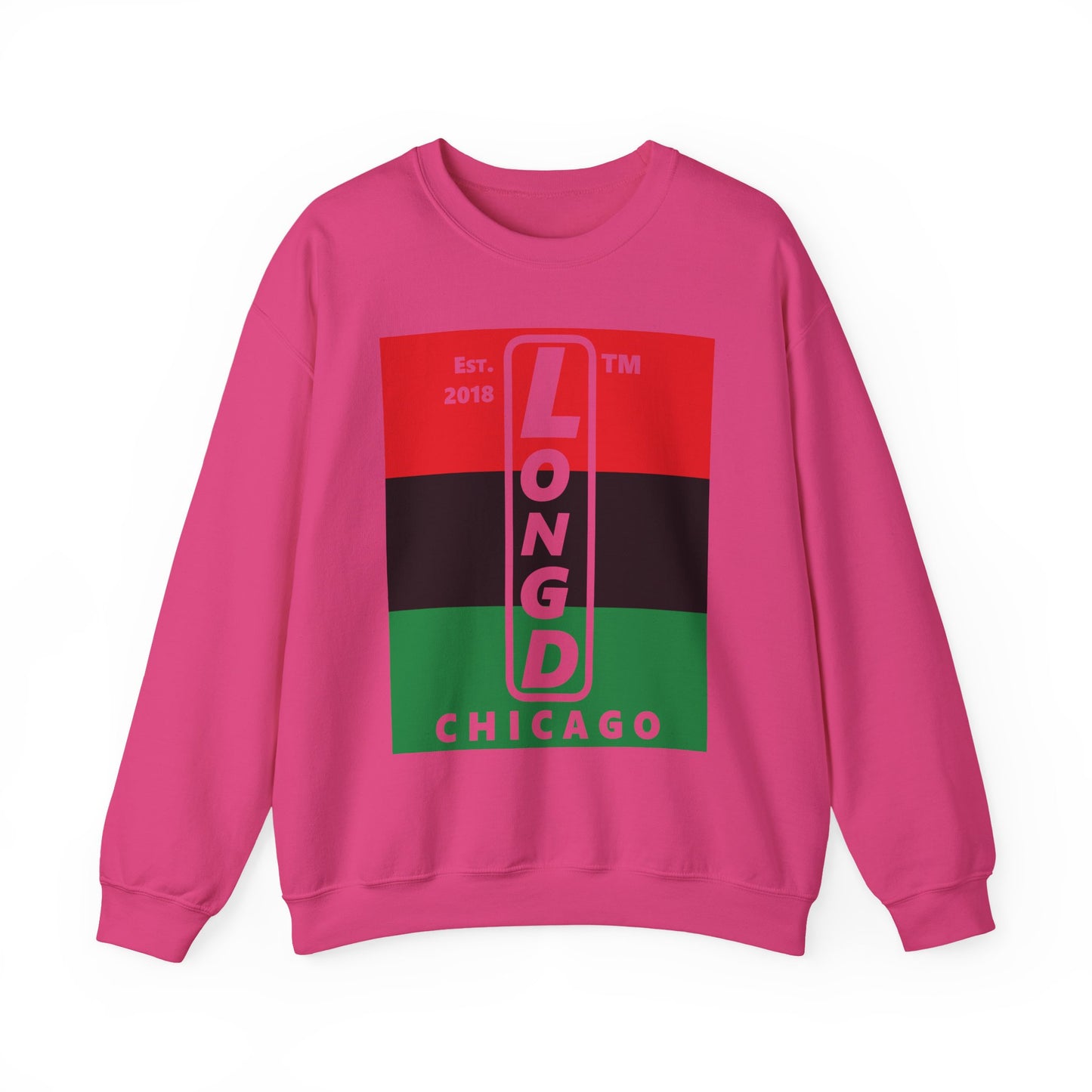LongD negative horizontal 3-striped Chicago upright logo crewneck sweatshirt (Juneteenth colors)