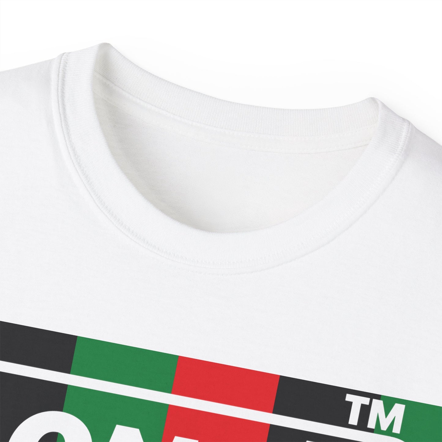 LongD negative vertical 6-striped Hyde Park logo front-back cotton tee (Juneteenth colors)