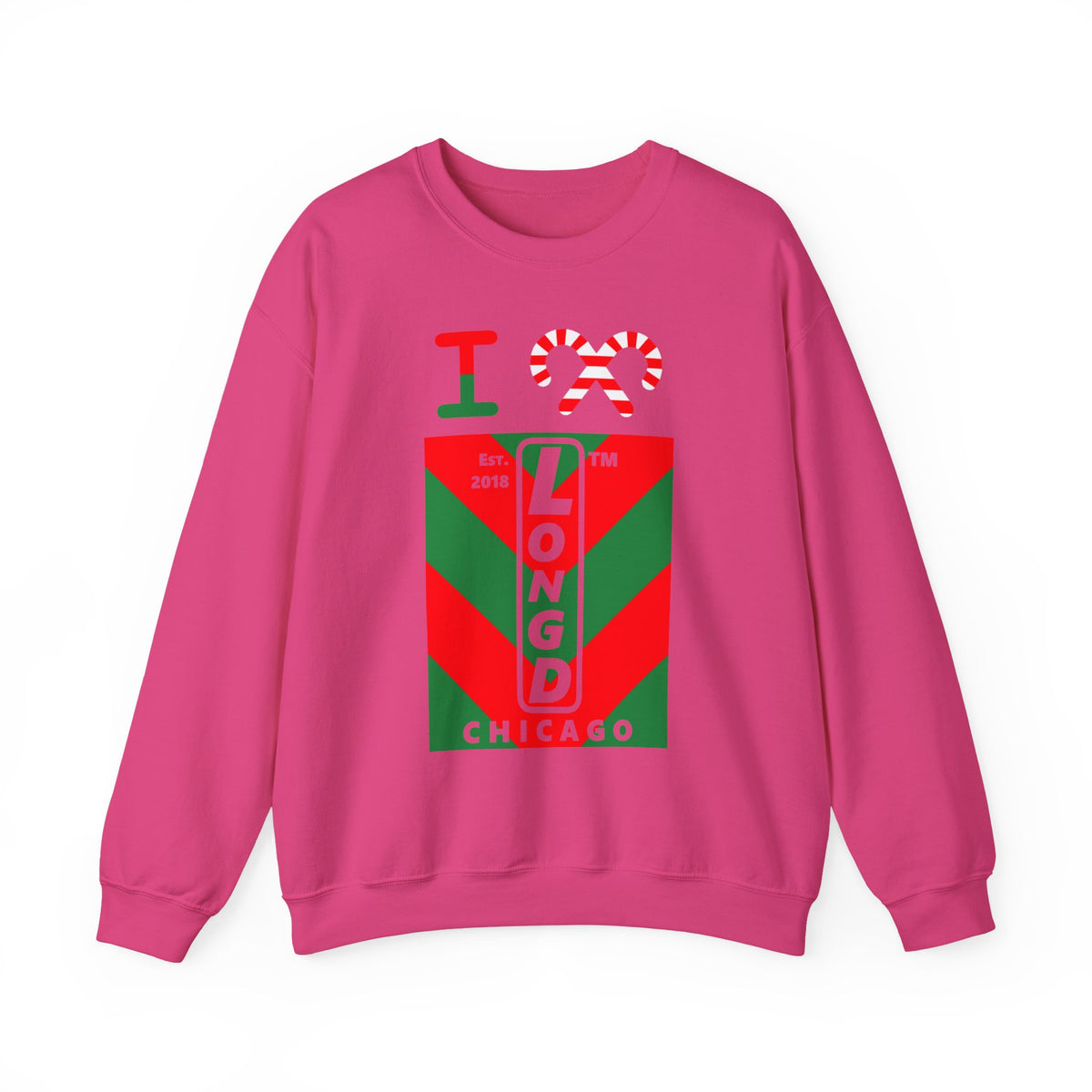 I candy cane LongD Chicago negative upright downward chevron logo crewneck sweatshirt
