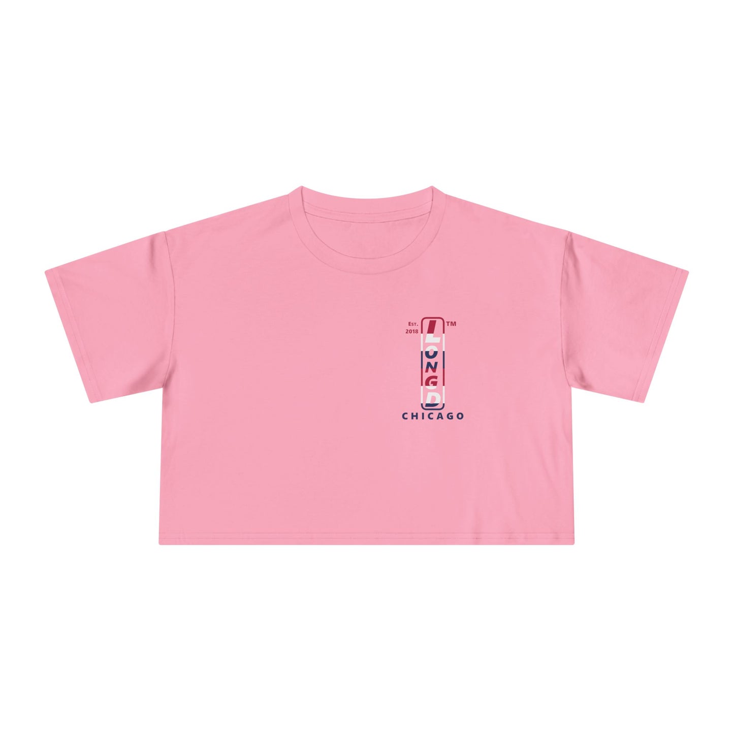 Positive horizontal 6-striped upright single-breasted Chicago logo crop tee (Patriotic colors)