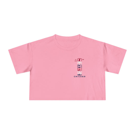 Positive horizontal 6-striped upright single-breasted Hyde Park logo crop tee (Patriotic colors)