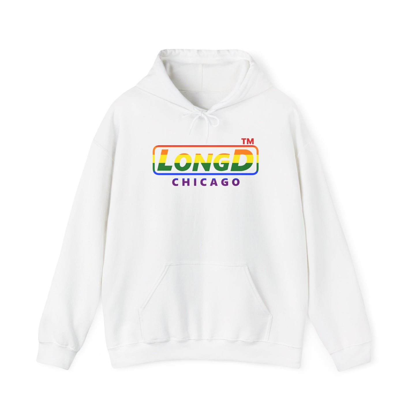 LongD® positive horizontal striped Chicago logo hoodie (Pride colors)