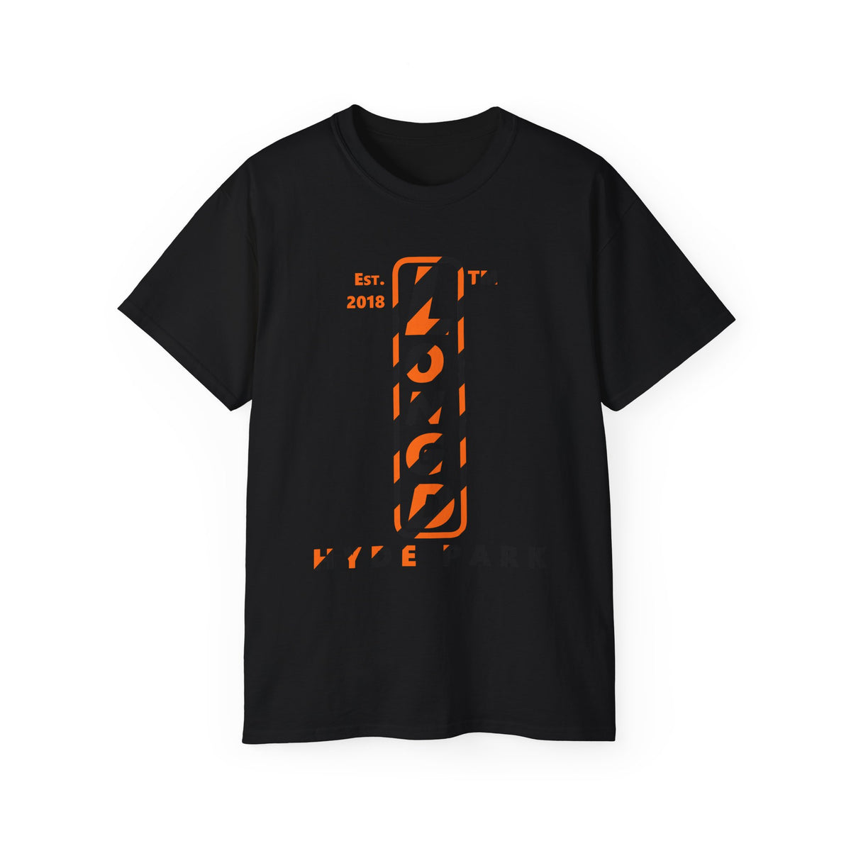 LongD Hyde Park positive upright pixel-weighted 12-striped logo (Halloween colors) cotton tee