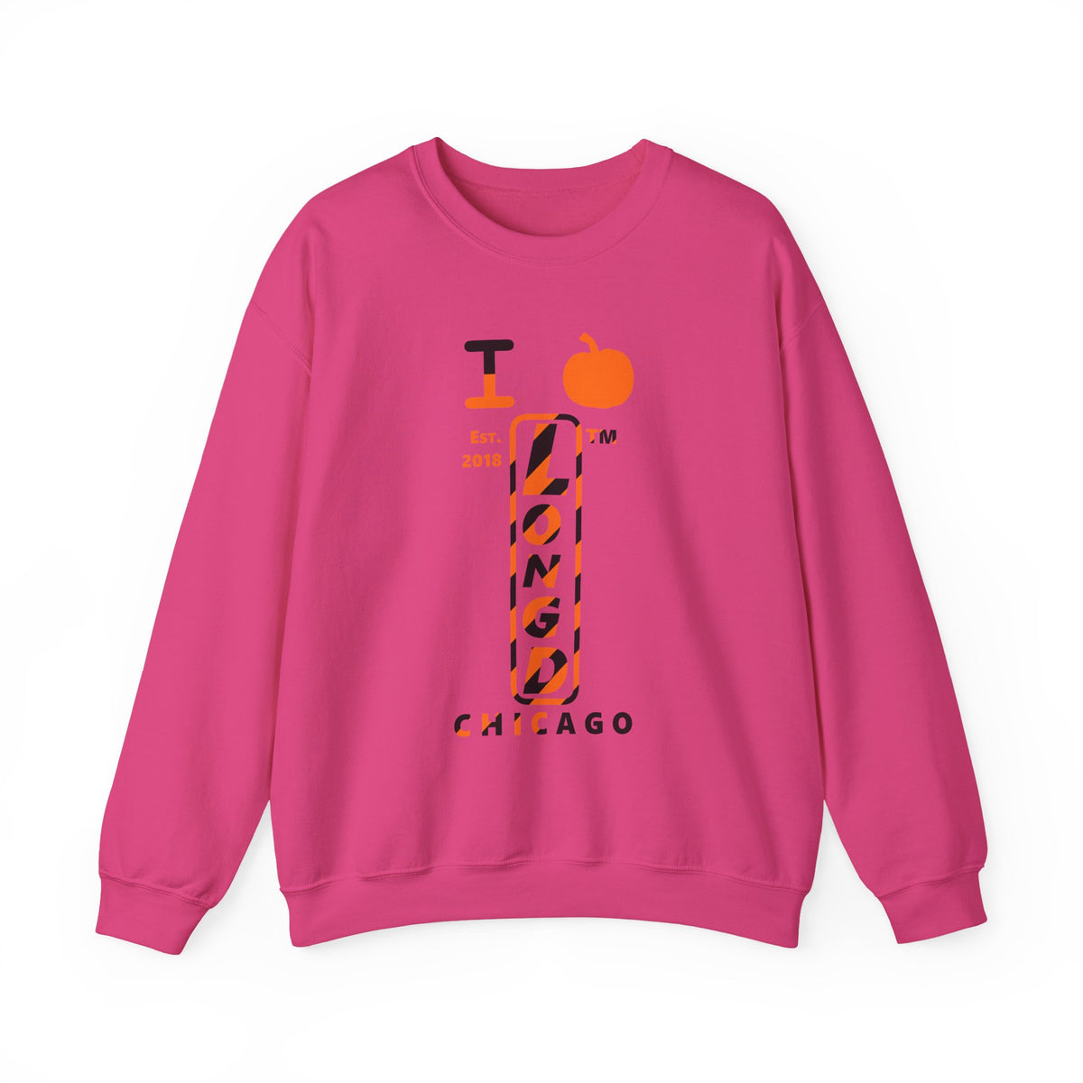 I pumpkin LongD Chicago positive upright pixel-weighted 12-striped front-back logo crewneck sweatshirt
