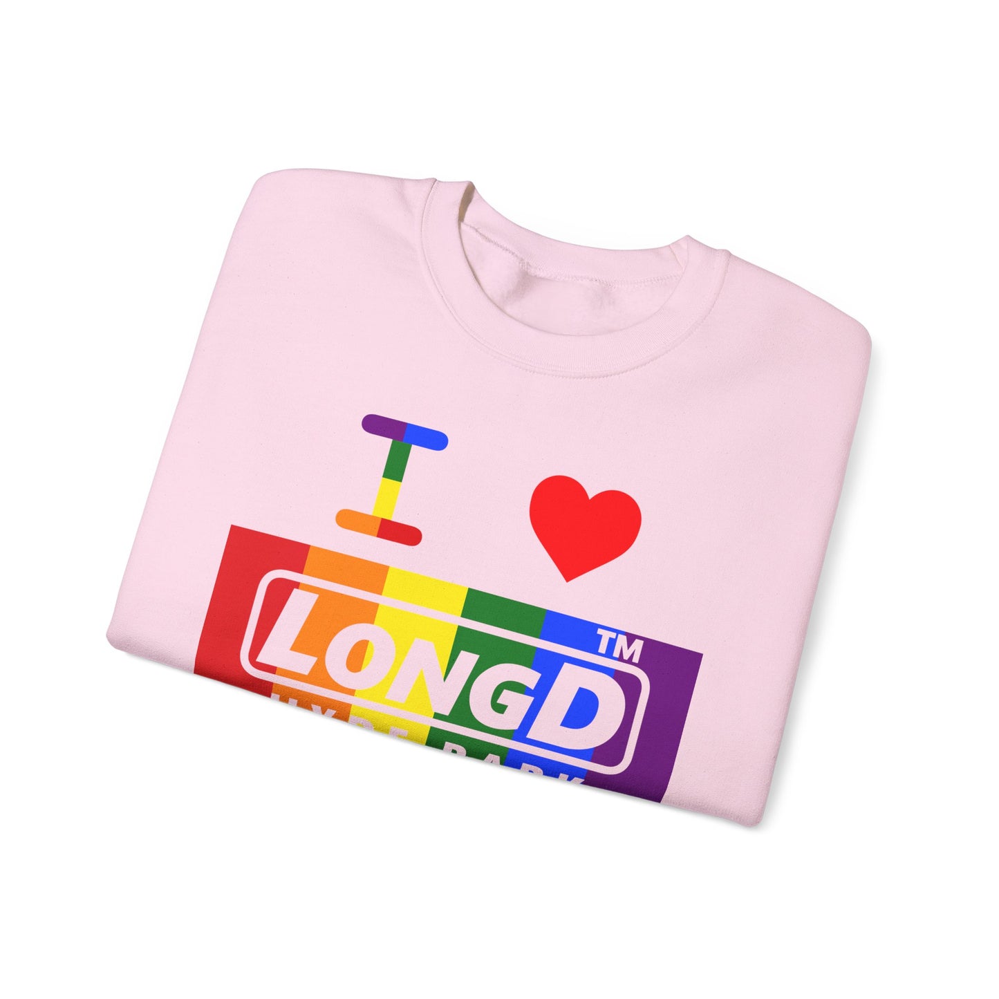 I Luv LongD negative vertical striped Hyde Park logo crewneck sweatshirt (Pride colors)