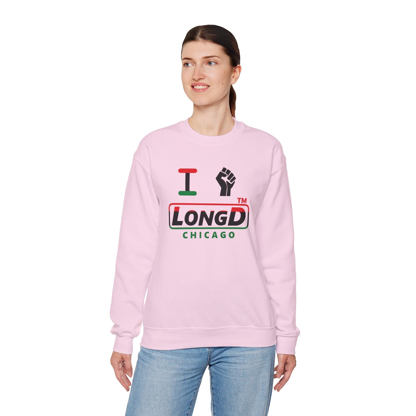 I fist LongD positive horizontal 3-striped Chicago logo crewneck sweatshirt