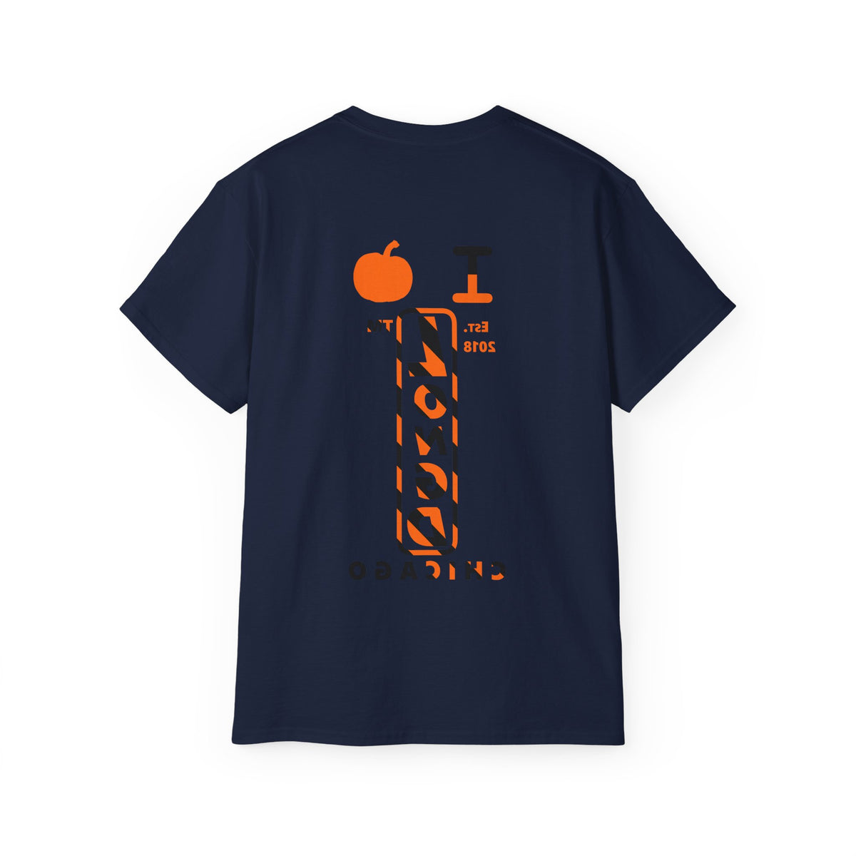 I pumpkin LongD Chicago positive upright pixel-weighted 12-striped front-back logo cotton tee