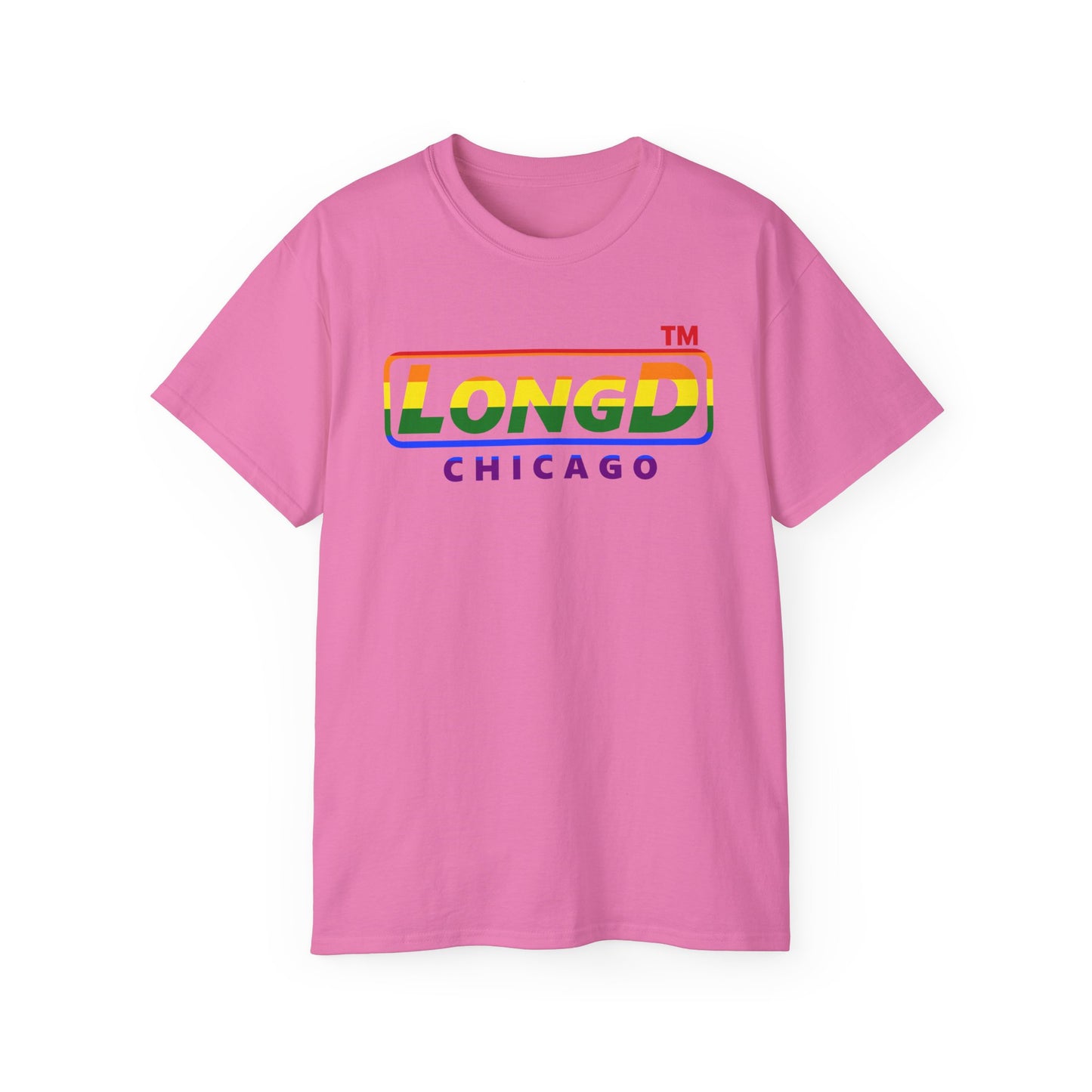 LongD positive horizontal striped Chicago logo cotton tee (Pride colors)