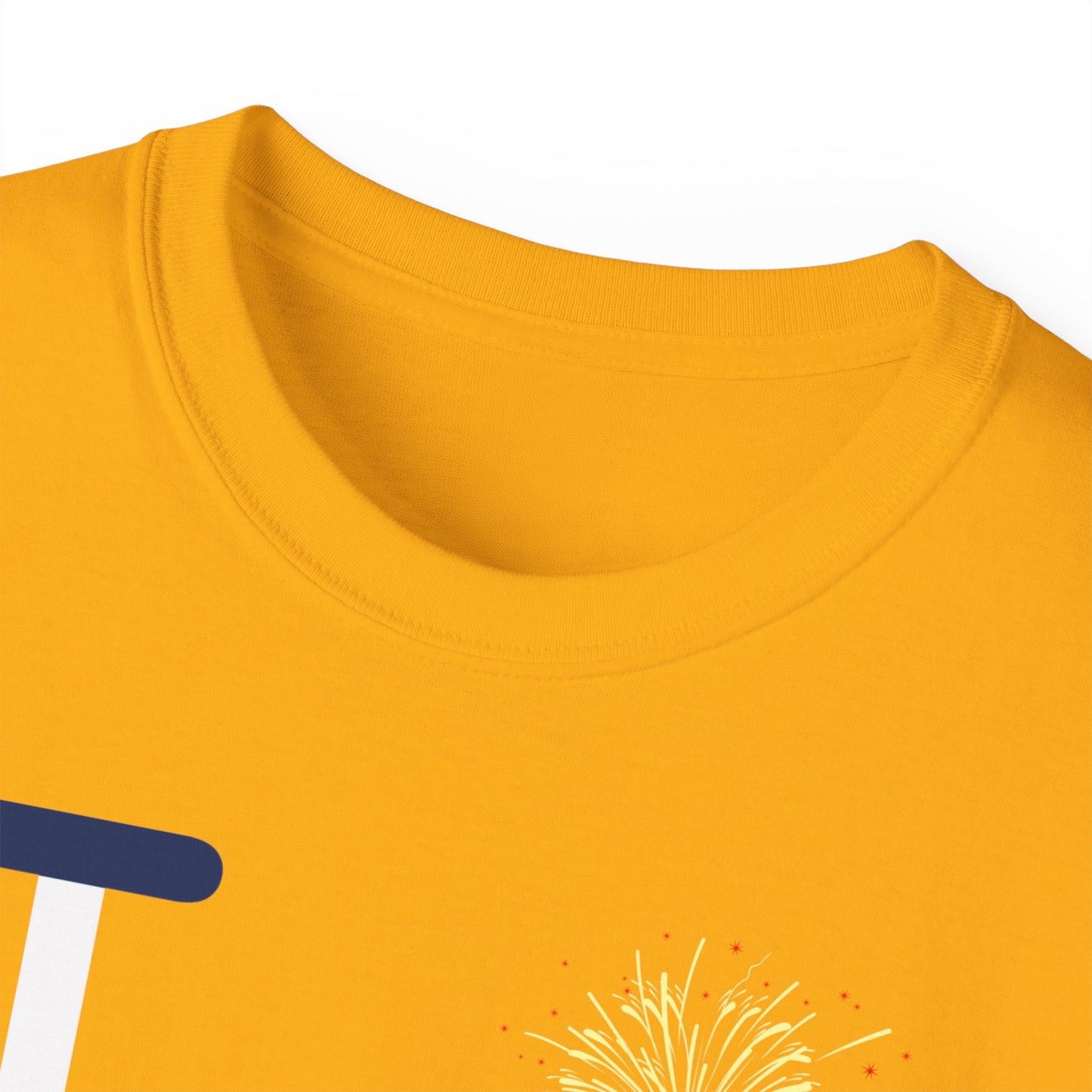 I Burst LongD cotton tee negative vertical 6-striped Hyde Park upright logo (Patriotic colors)