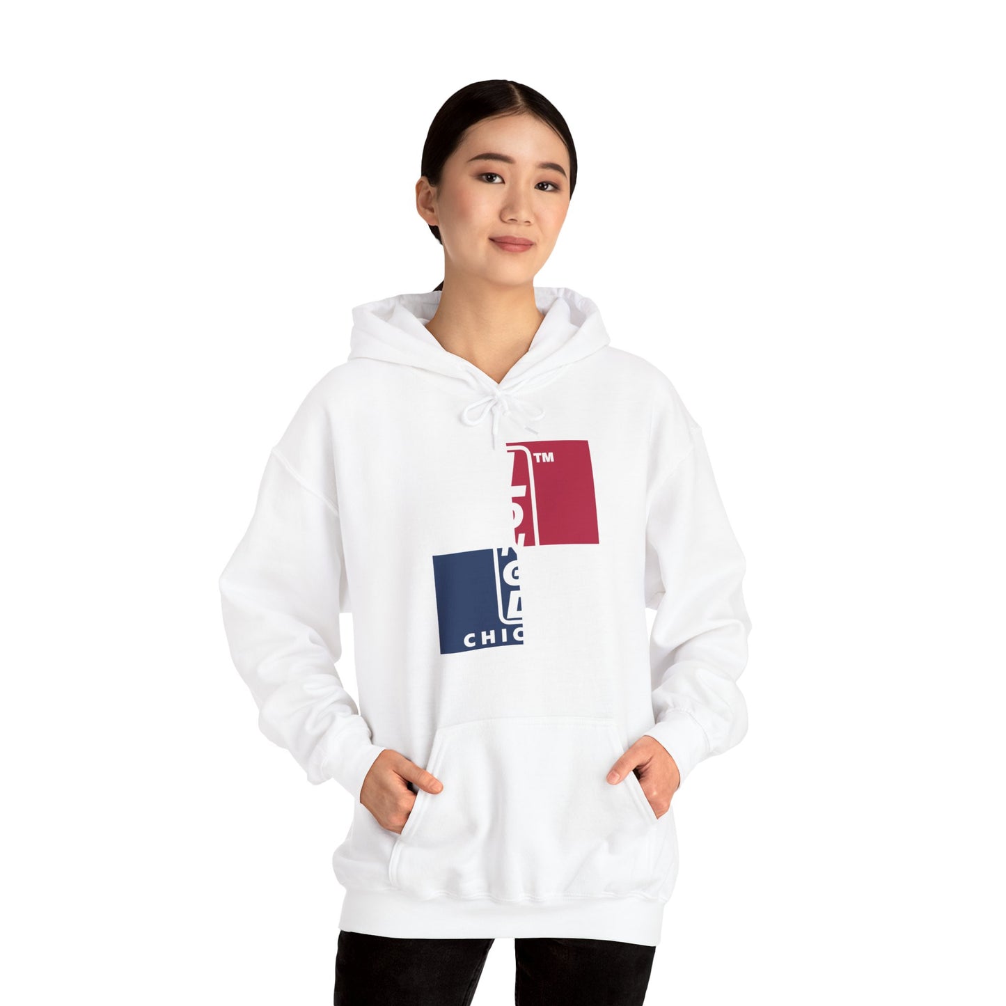 LongD® negative quarters upright Chicago logo hoodie