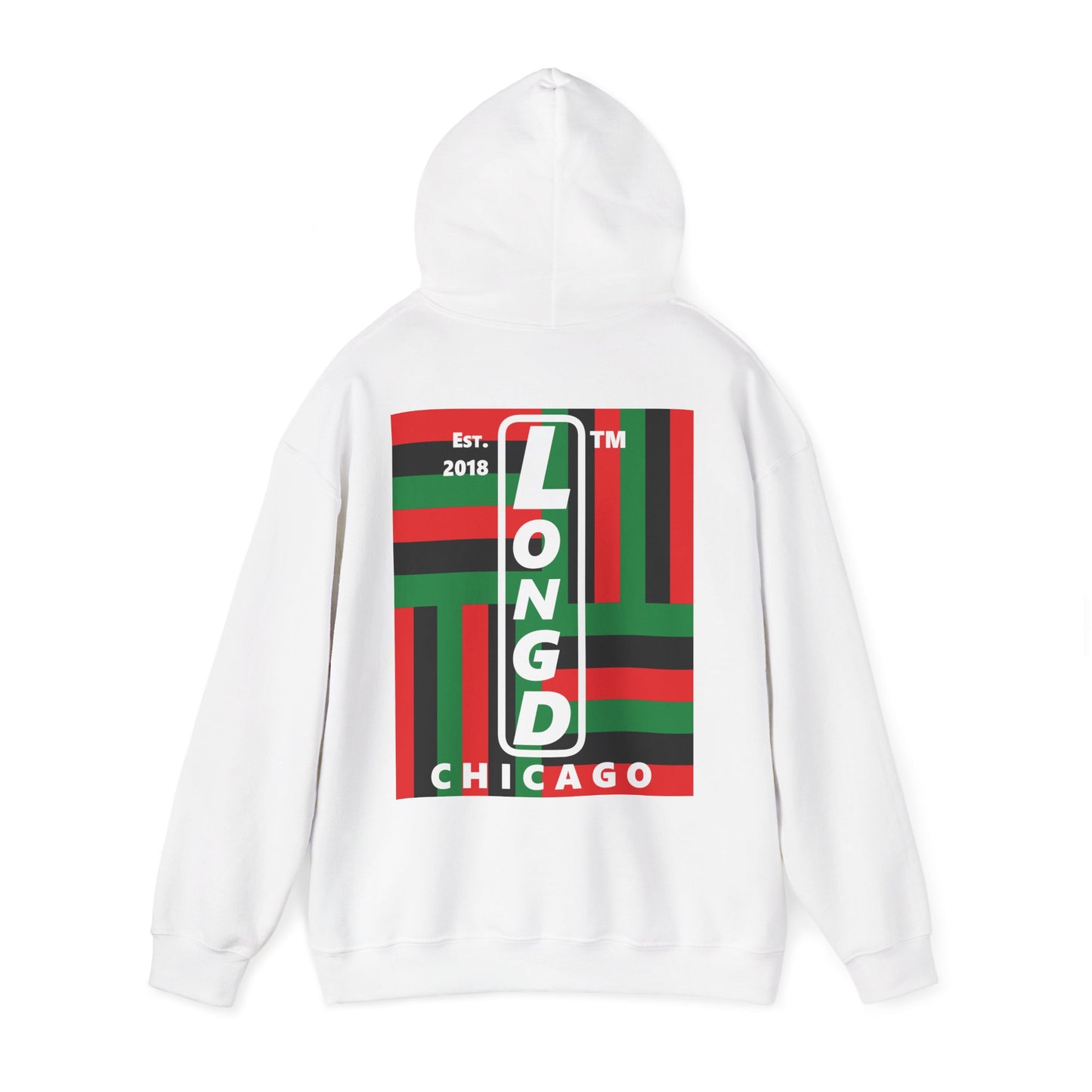 LongD single-breasted negative windmill front-back upright Chicago logo hoodie (Juneteenth colors)