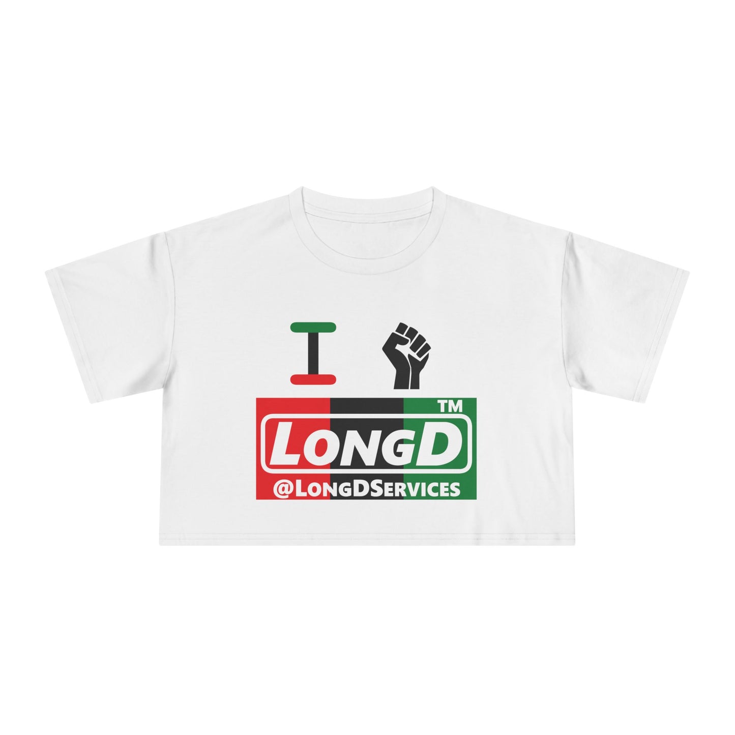I fist LongD negative vertical 3-striped tag logo crop tee