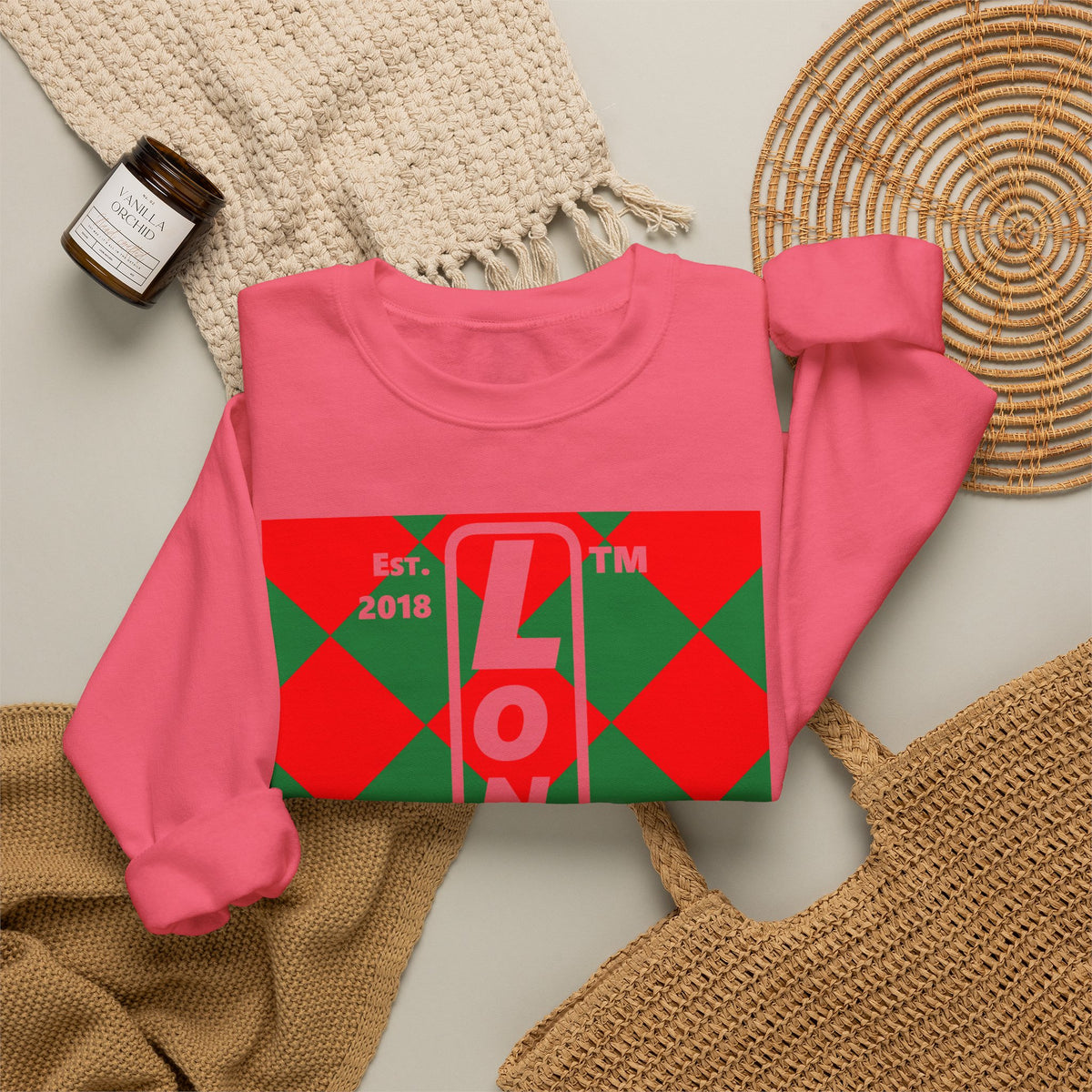 LongD Chicago negative upright argyle logo (Xmas colors) crewneck sweatshirt