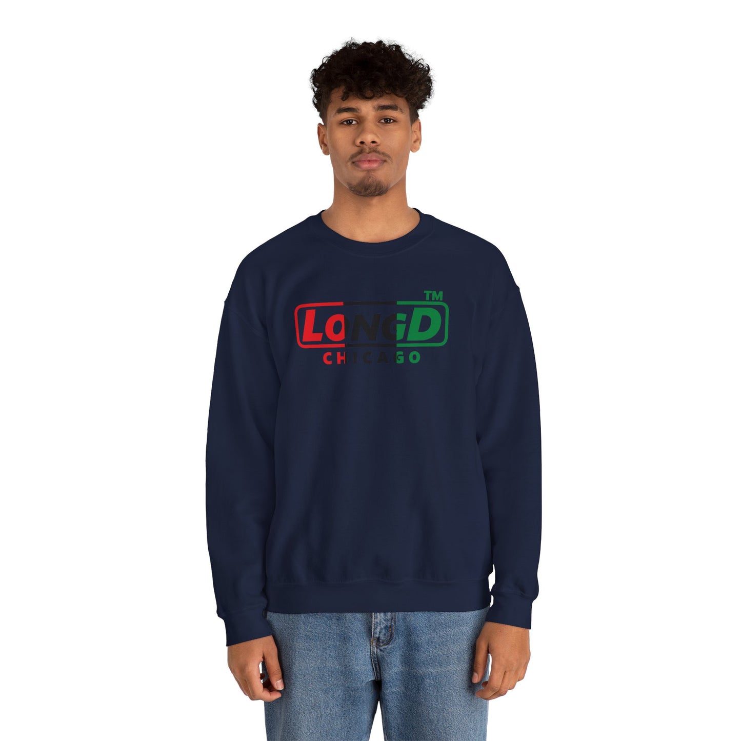 LongD positive vertical 3-striped Chicago logo crewneck sweatshirt (Juneteenth colors)