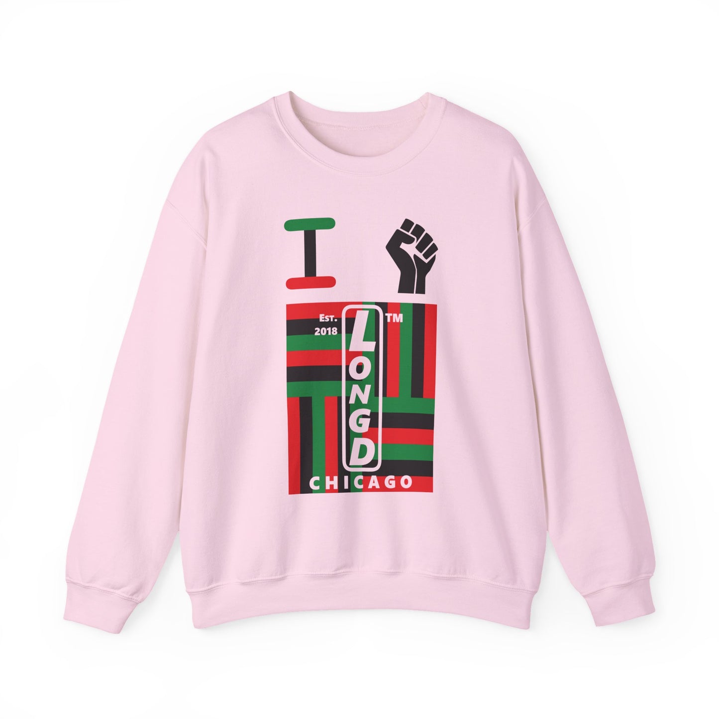 I Fist LongD negative windmill Chicago upright front-back logo crewneck sweatshirt